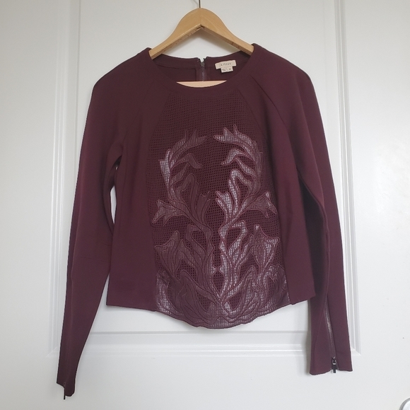 A. Moss Burgundy Leather Embellished Top - Picture 5 of 7